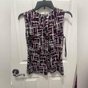 Calvin Klein Abstract Purple and White Blouse